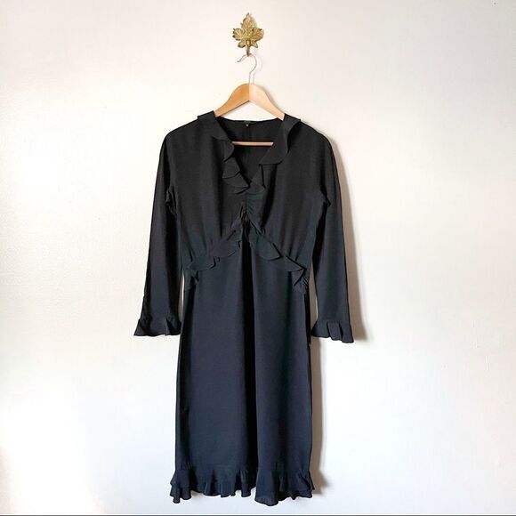 Gucci Black Ruffle A-line Midi dress 100% Silk - Picture 1 of 8